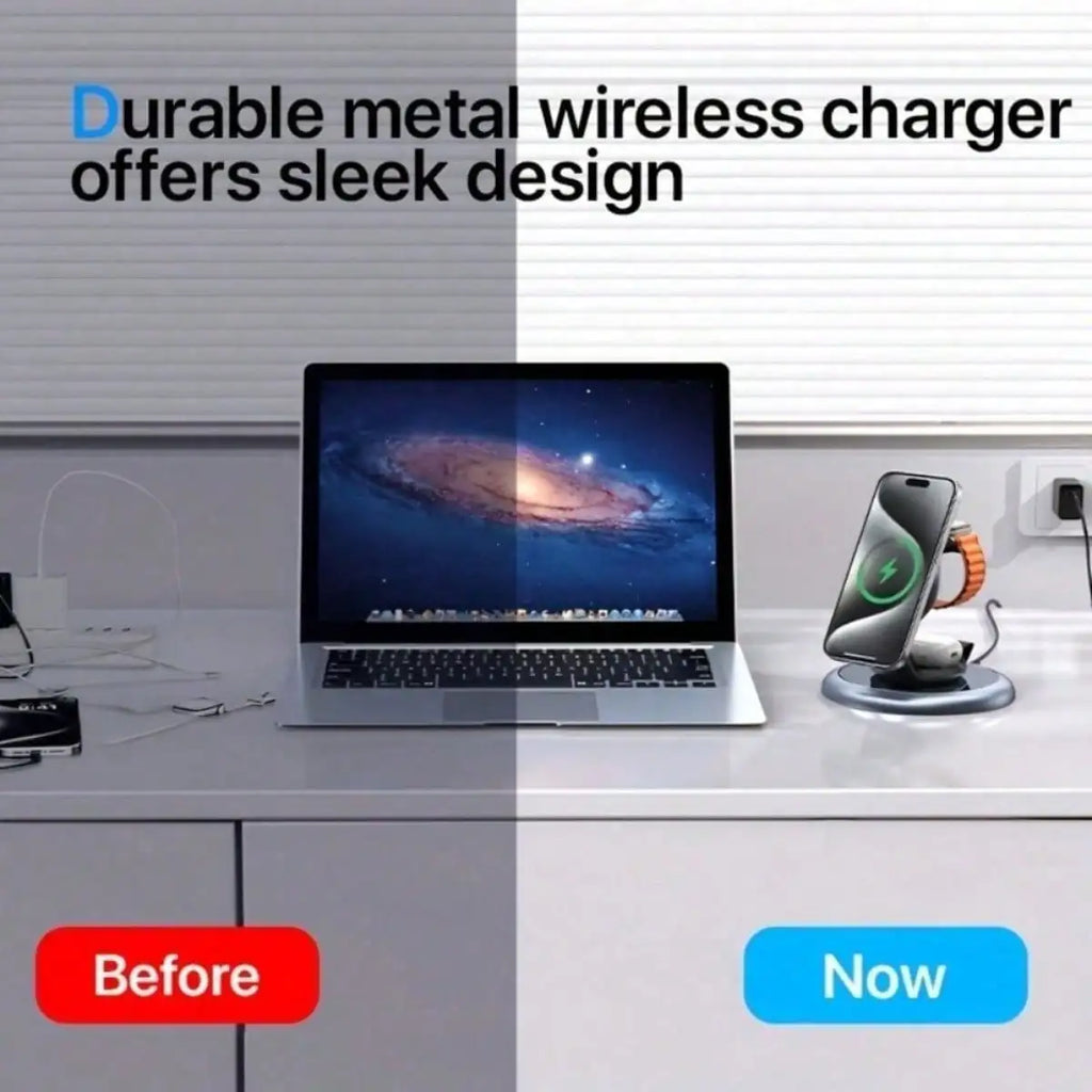 3 in 1 Curved Magnetic Wireless Charger Stand 15W Fast Charging Dock with Sleek Ergonomic Design