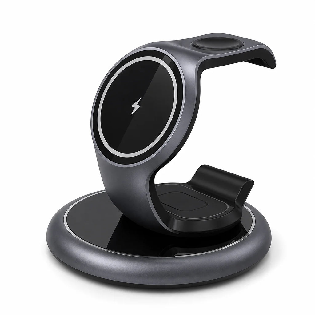 3 in 1 Curved Magnetic Wireless Charger Stand 15W Fast Charging Dock with Sleek Ergonomic Design