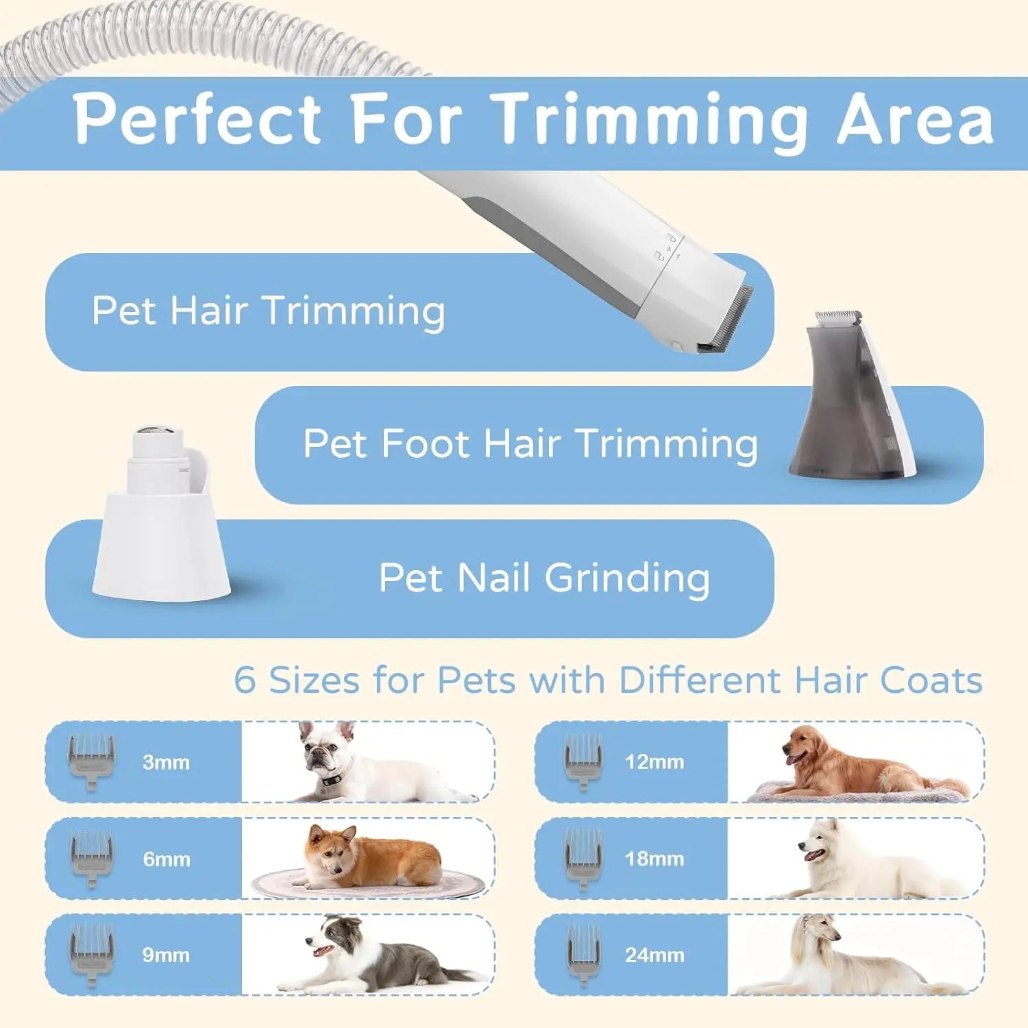 Dog Grooming Vacuum Kit 7 in 1, Cat & Dog Hair Vacuum Brush for Shedding - Includes Rollers, Deshedding Mitts, Nail & Paw Trimmer