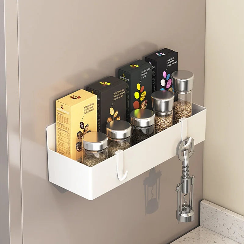 Magnetic Refrigerator Side Storage Rack ABS Wall Mounted Spice Organizer No Drill Kitchen Shelf for Fridge Laundry Bathroom