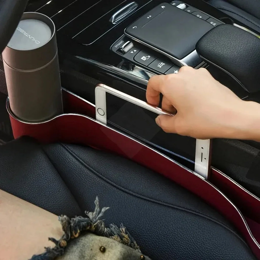 Car Seat Gap Filler Organizer- Upgrade Car Side Seat Gap Filler with Cup Holder and Phone Holder- Car Seat Gap Organizer 2 Pack