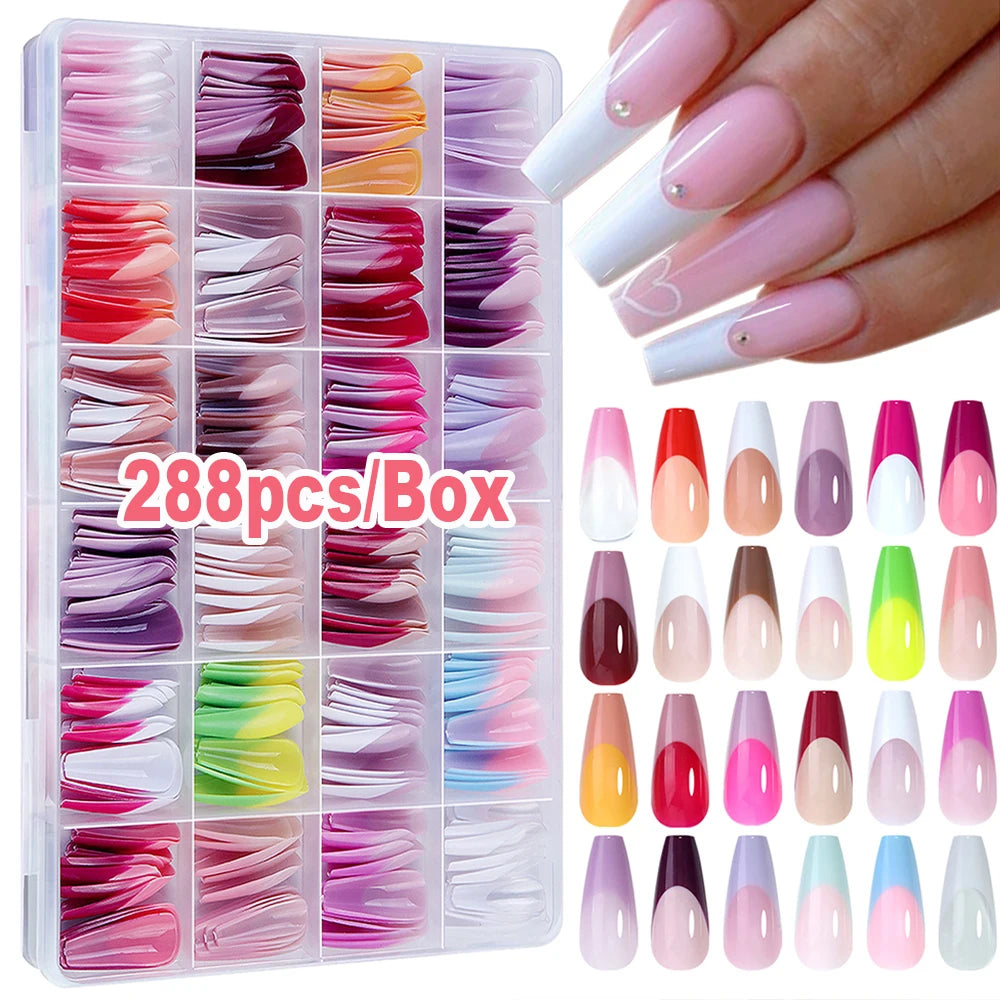 576pcs/Box Colorful Fake Nails Black Red Design Fake Nail Oval Short Square Press On False Nails Mixed Full Cover Nail Tips