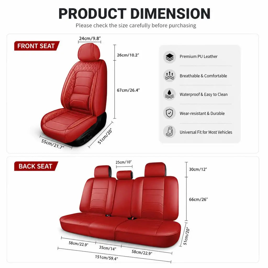 Universal Waterproof PU Leather Car 5 Seat Covers Full Set Interior Protector Comfortable & Durable for All Seasons Fits Most Vehicles