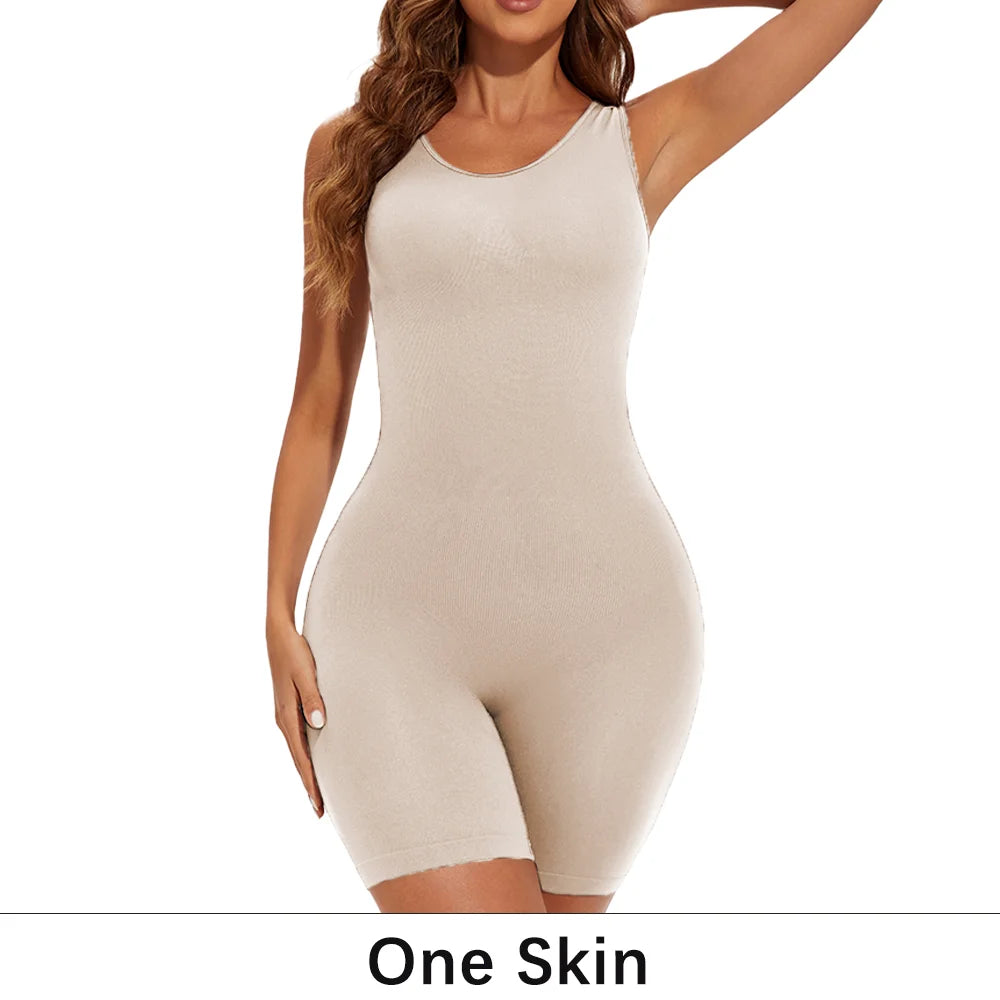1Peice Solid Tummy Control Shaping Shapewear Seamless High Elastic Bodysuit Lingerie Sexy Sleeveless Tight Body Shaper Black Top