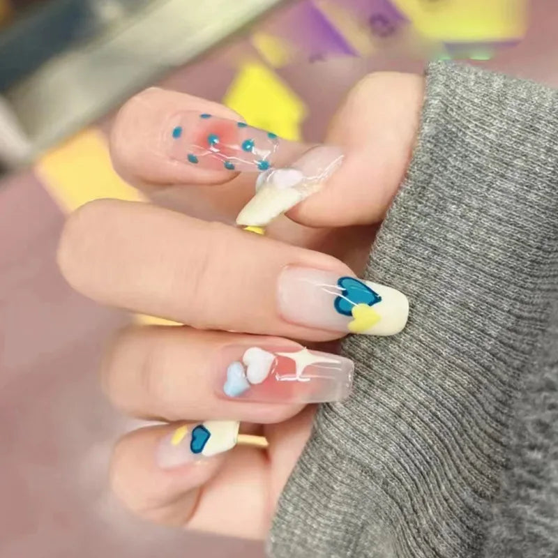 24Pcs Glitter Diamond Press On Nails Blush Pink Cat Eye Fake Nails Sweet Cute Coffin Full Cover Short Square False Nail Tips Art