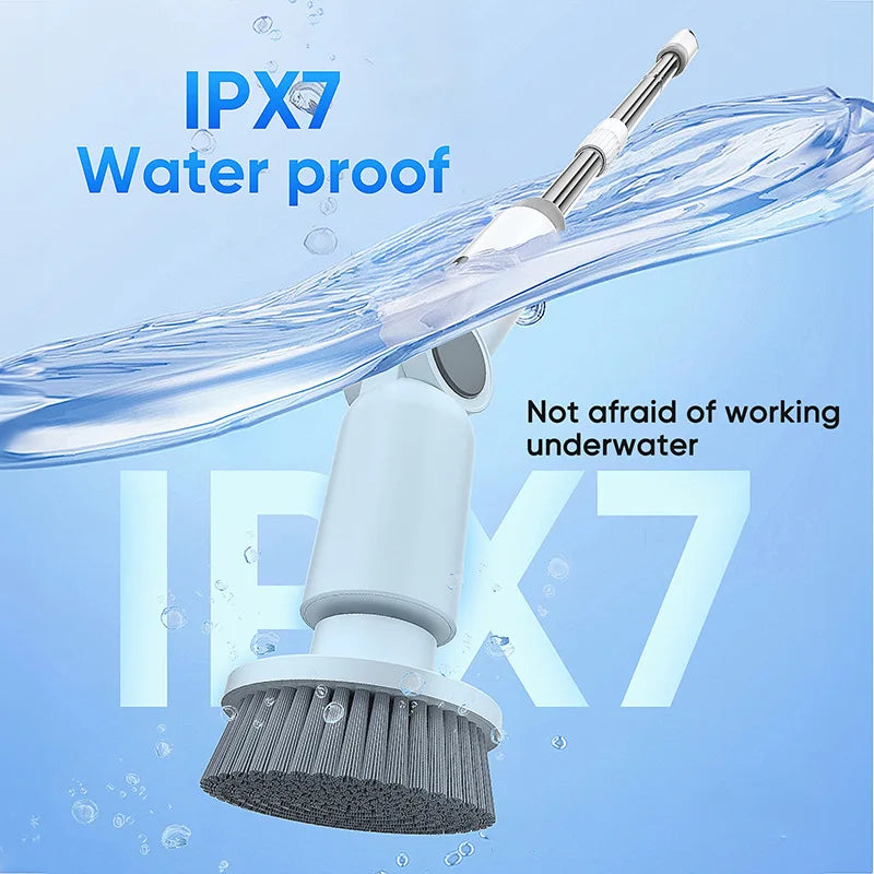 2025 NEW 8-in-1 Electric Spin Scrubber Wireless Cleaning Brush IPX7 Waterproof Bathroom Scrubber Adjustable Extension Handle