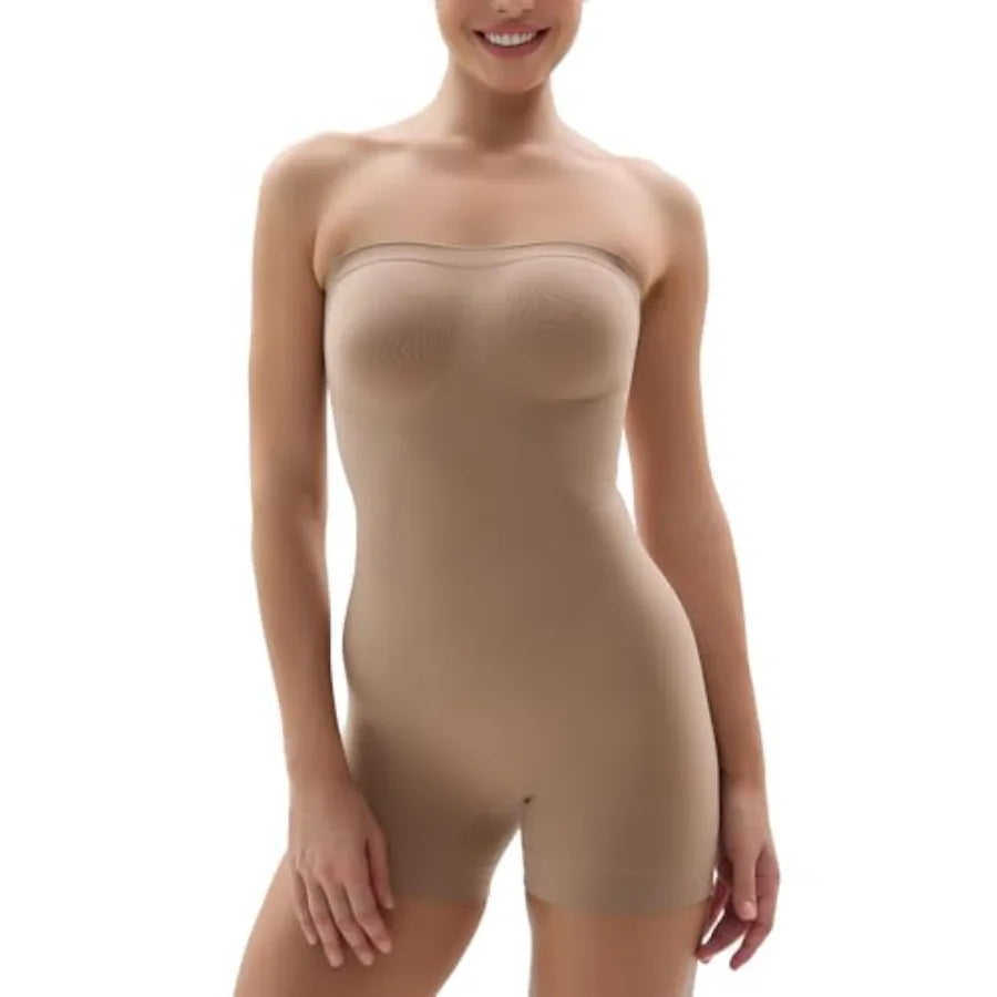 SHAPERX Strapless Shorts Bodysuit for Women Tummy Control Shapewear Seamless Sculpt Body Shaper with Removable Straps