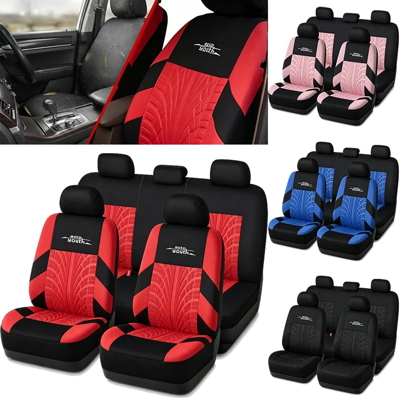 AUTOYOUTH Brand Embroidery Car Seat Covers Full Set Universal Fit Most Cars Covers with Tire Track Detail Styling