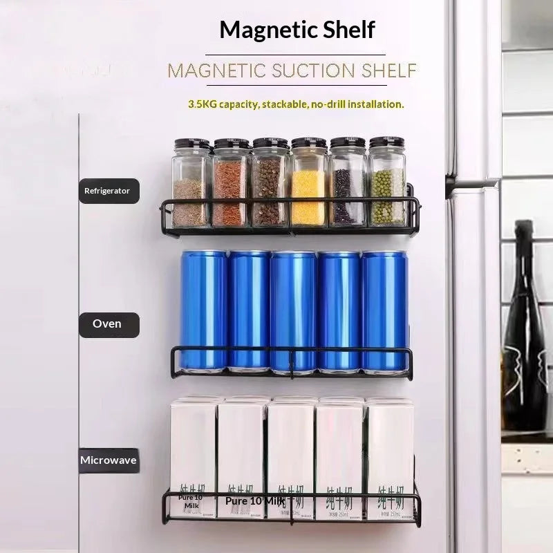Magnetic Seasoning Rack No-Drill Condiment Holder Wall-Mounted Metal Storage Rack for Spices Storage Hoders Metal Iron Racks
