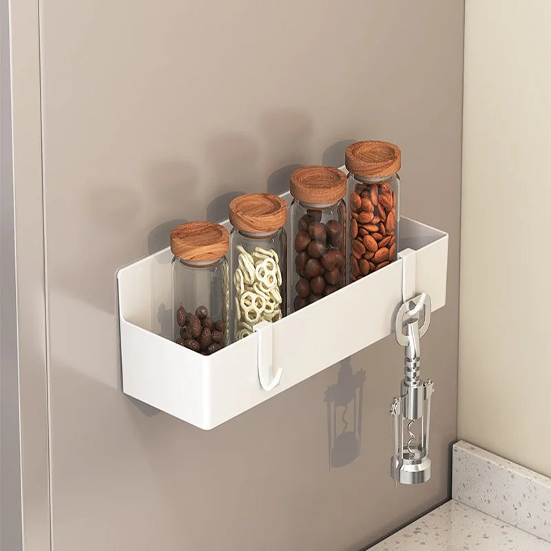 Magnetic Refrigerator Side Storage Rack ABS Wall Mounted Spice Organizer No Drill Kitchen Shelf for Fridge Laundry Bathroom
