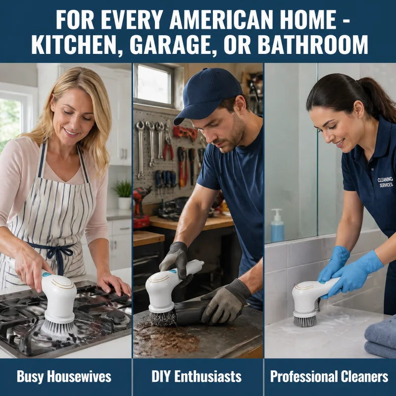Effortless Electric Grease Scrubber, Rechargeable Cordless Power Cleaning Brush, for Kitchen Sink Tile & Stubborn Stains