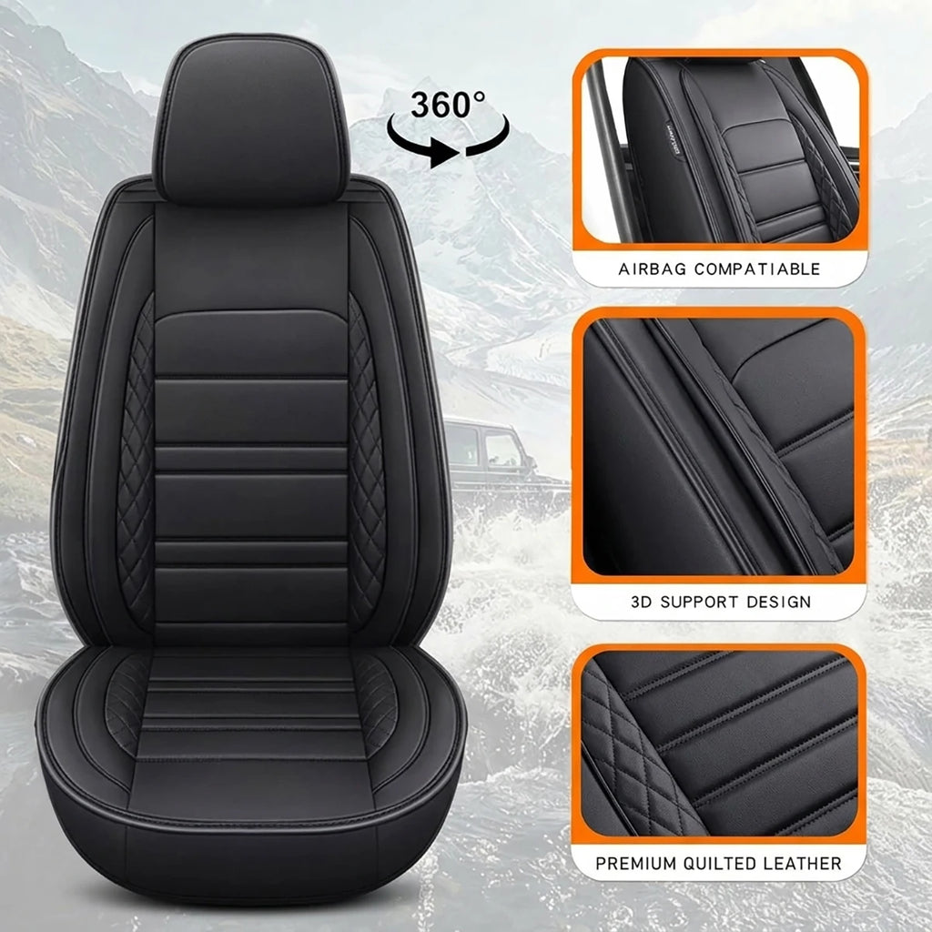 5pcs Full Set Car Seat Covers PU Leather Front Rear Seat Bench Protector Four Season Universal Fit Most Car Sedan SUV