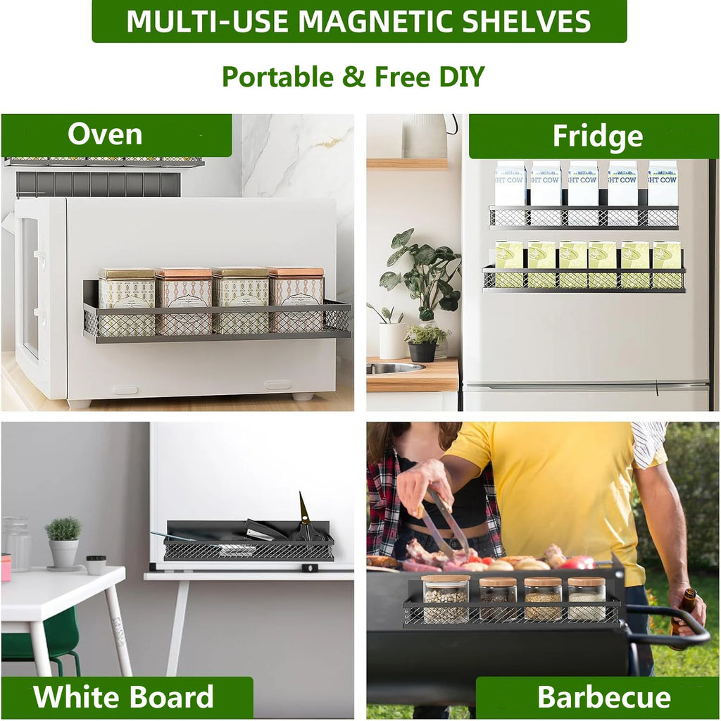 Metal Magnetic Spice Storage Rack for Refrigerator Oven Magnetic Fridge Shelf for DIY Kitchen Spice Organizer Magnetic Shelf