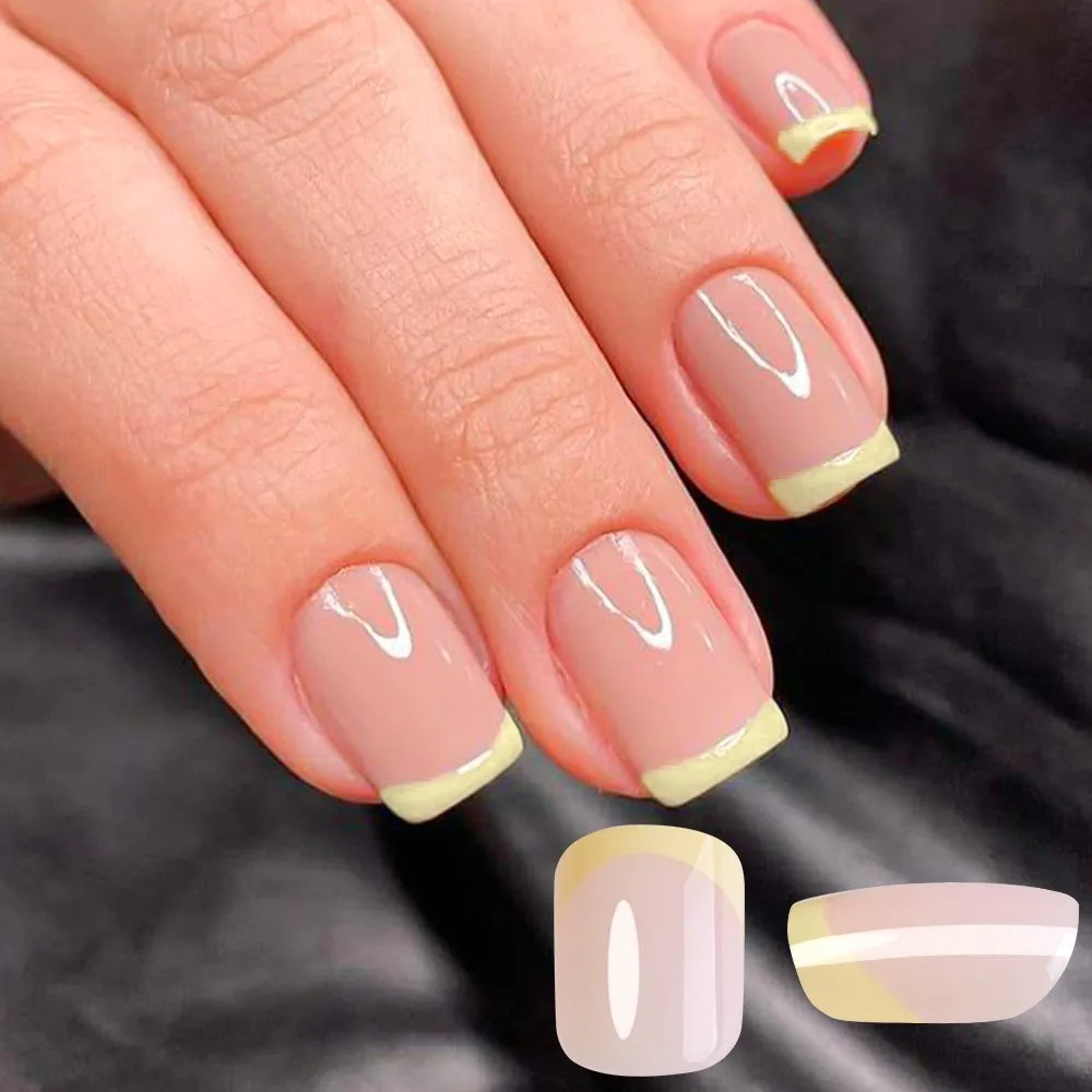 1BOX Candy Color French Short Square False Nails Pink/Green/Purple Full Cover Macarons Press On Nails DIY Artificial Manicure
