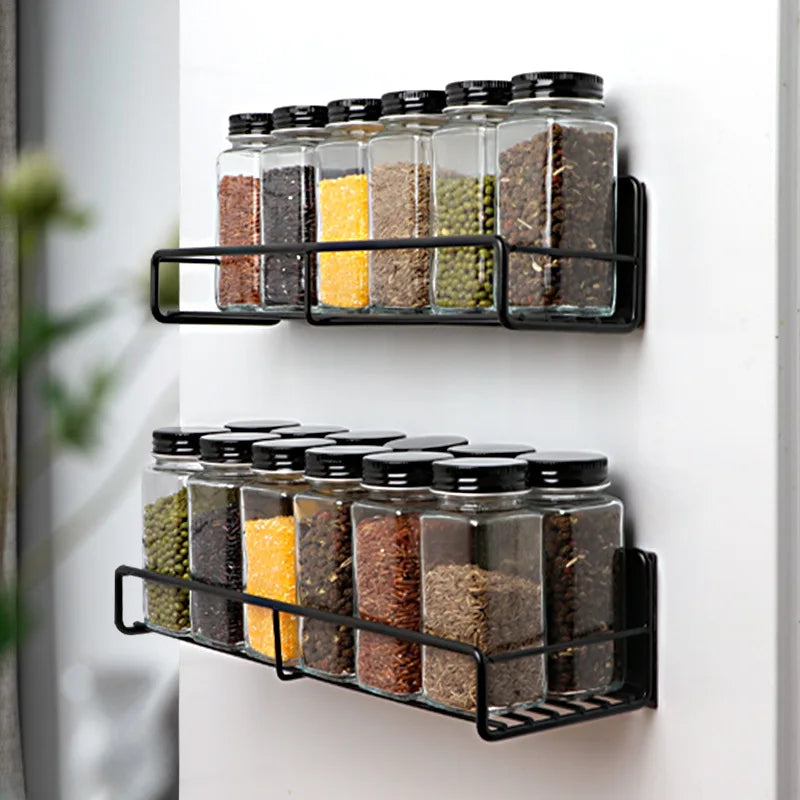 Magnetic Seasoning Rack No-Drill Condiment Holder Wall-Mounted Metal Storage Rack for Spices Storage Hoders Metal Iron Racks