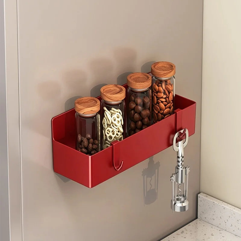 Magnetic Refrigerator Side Storage Rack ABS Wall Mounted Spice Organizer No Drill Kitchen Shelf for Fridge Laundry Bathroom