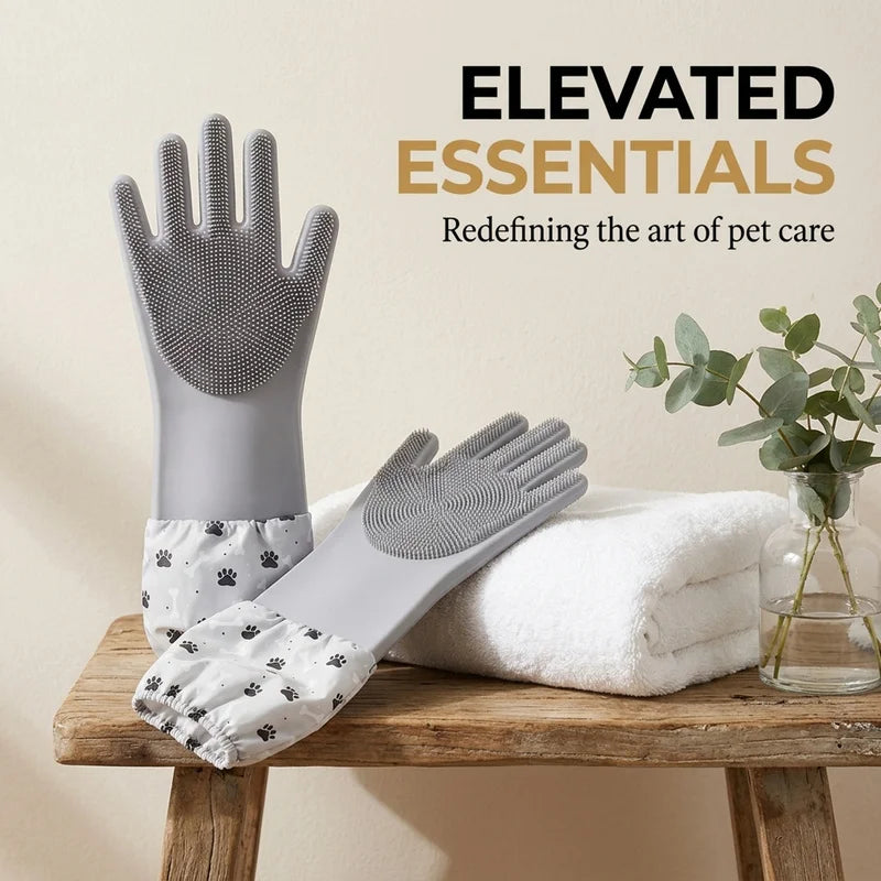 Pet Bathing Gloves,dogs accessories,Scratch Bite Resistant Cat dog brush Grooming Scrubber Heavy Duty Long Sleeve Non-Slip Pair