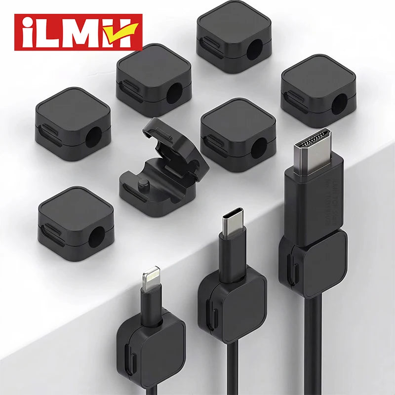 iLMH Non-magnetic Strong Cable Clips Adjustable Cord Holder, Adhesive Under Desk Mgmt Organizer, Home Office Car Wall Desktop