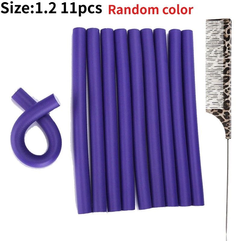 11pcs Flexible Curling Rod Foam Hair Curler  Heatless Hair Rollers Set Waves DIY Twist & Wrap Styling Tool for Natural Curls