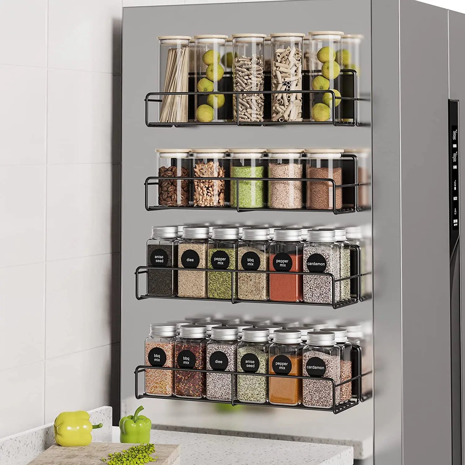 Magnetic Seasoning Rack No-Drill Condiment Holder Wall-Mounted Metal Storage Rack for Spices Storage Hoders Metal Iron Racks