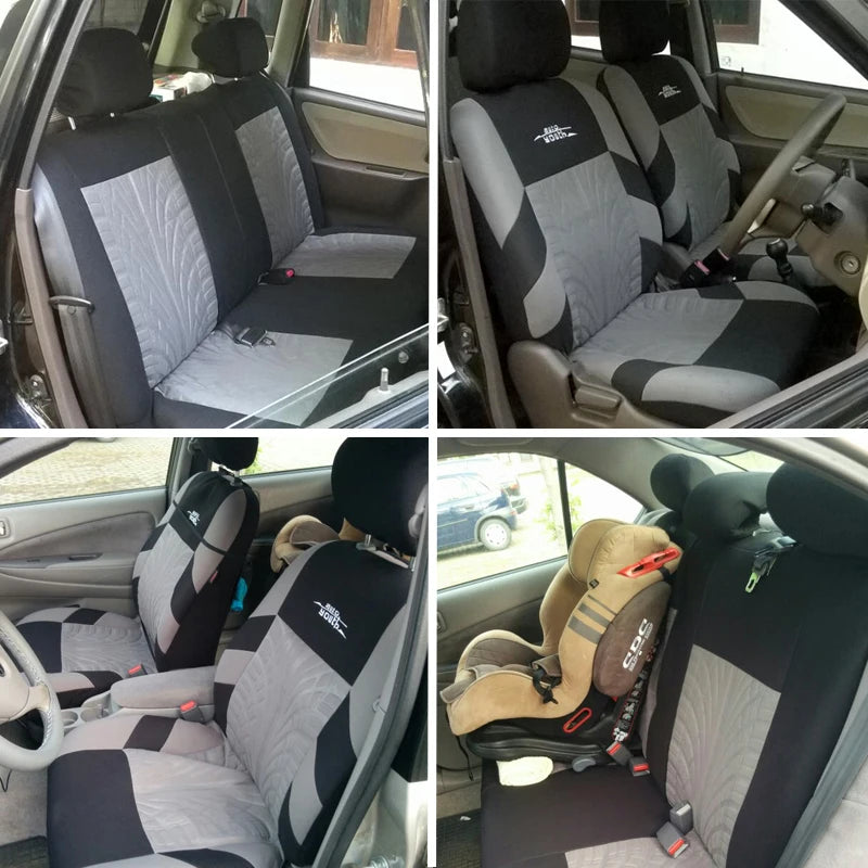AUTOYOUTH Brand Embroidery Car Seat Covers Full Set Universal Fit Most Cars Covers with Tire Track Detail Styling
