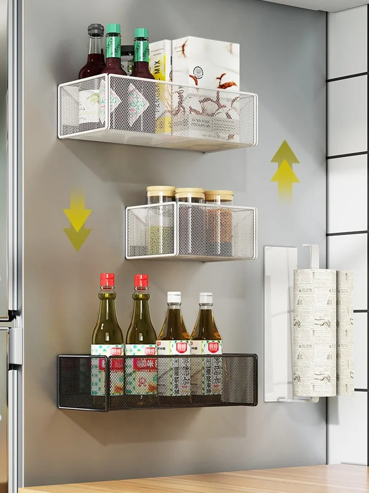 Storage Hanging Basket Magnetic Spice Rack for Refrigerator Hanging Shelf Wall Mount Kitchen Gadgets Shelves Magnet Organization