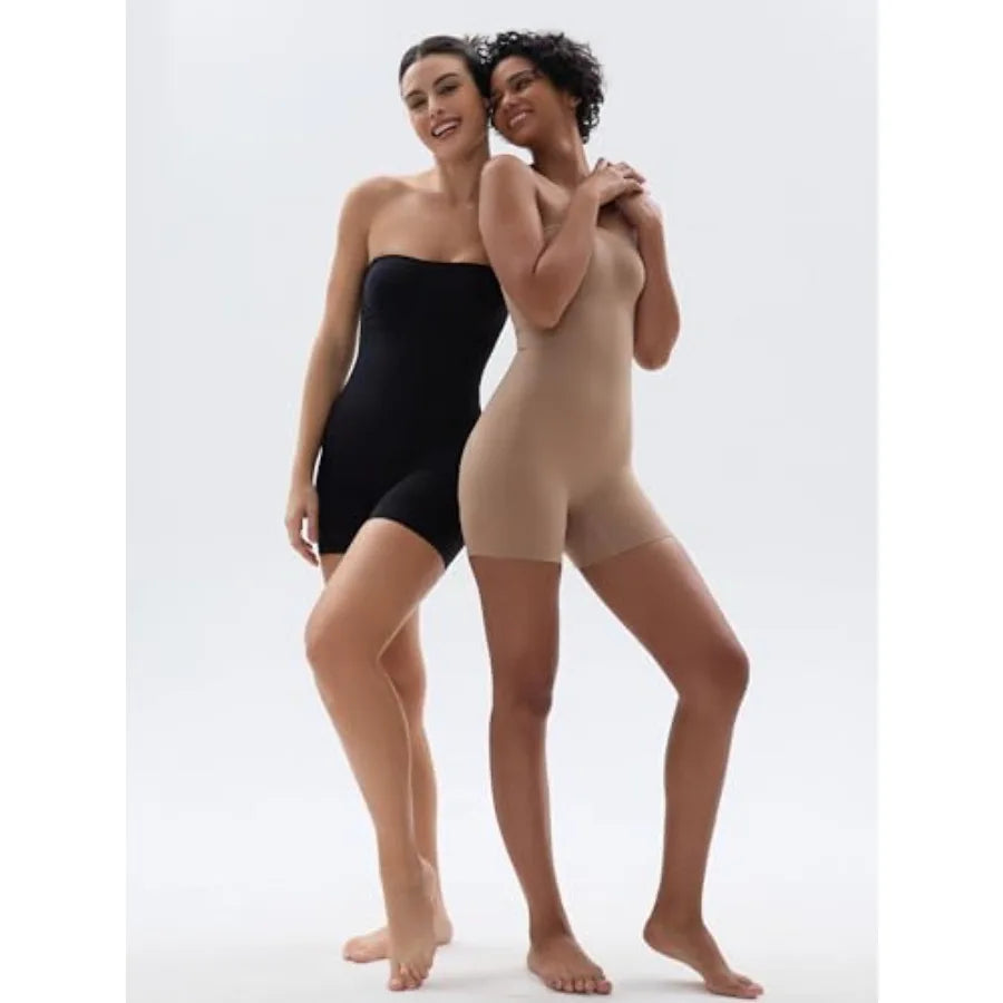 SHAPERX Strapless Shorts Bodysuit for Women Tummy Control Shapewear Seamless Sculpt Body Shaper with Removable Straps
