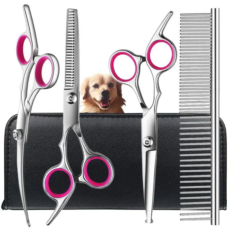 4pcs Pet Safe Scissors - Ambidextrous Stainless Steel Dog Grooming Shears with Safe, Round Head for Precision Trimming
