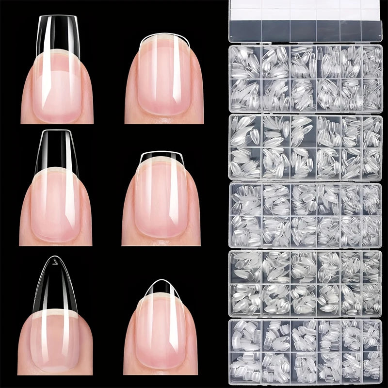 600Pcs Full Cover Press On Nail Tips Stiletto Almond Square Coffin French False Fake Soak Off Gel Nail Extension Tips Capsule