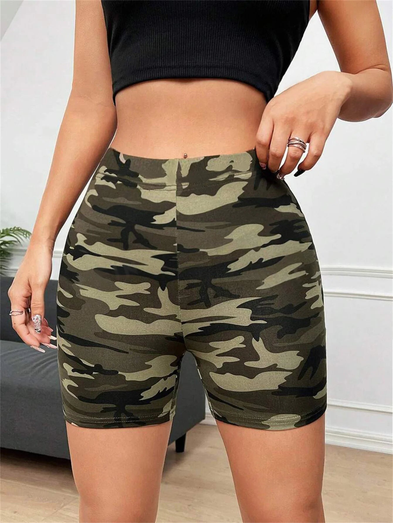 Women's Athletic Camo Print Yoga Shorts High Waist Slim Fitness Shorts Tummy Control Cycling Yoga Pants