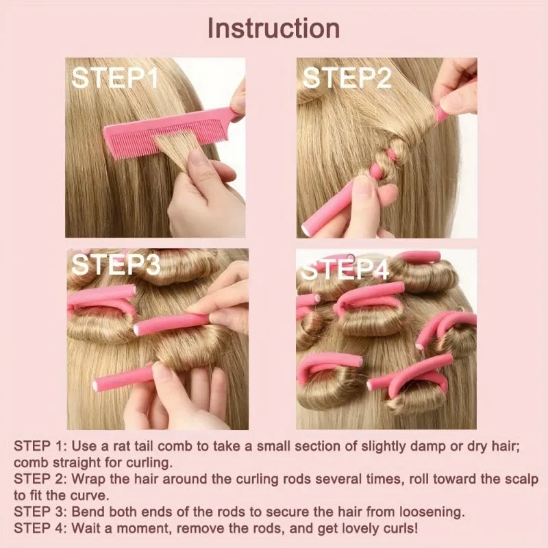 11pcs Flexible Curling Rod Foam Hair Curler  Heatless Hair Rollers Set Waves DIY Twist & Wrap Styling Tool for Natural Curls