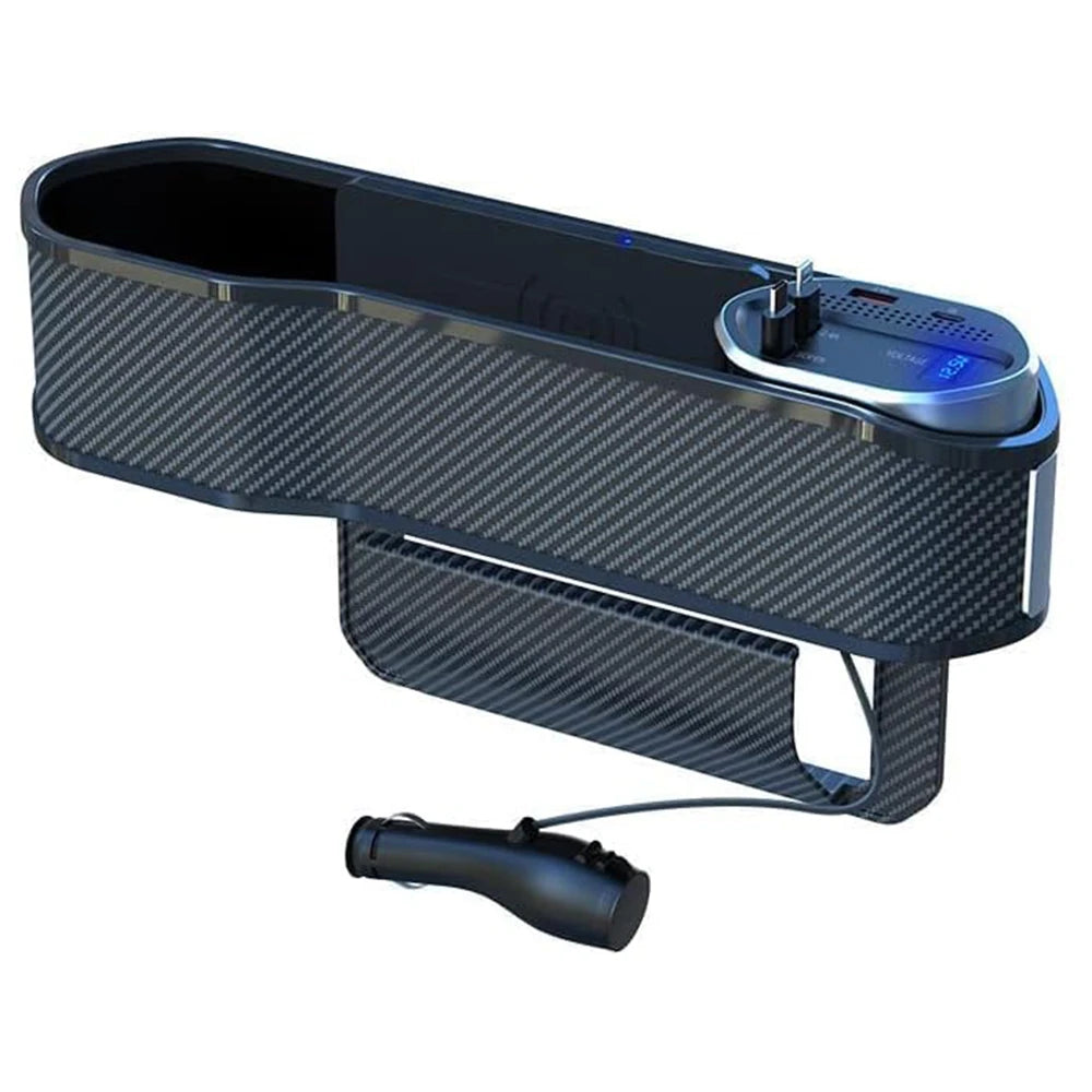 5 in 1 Car Seat Gap Organizer With Wireless Charger Fast Retractable Cable IOS Type C Lighting Cup Holder Cigarette Lighter Storage Box