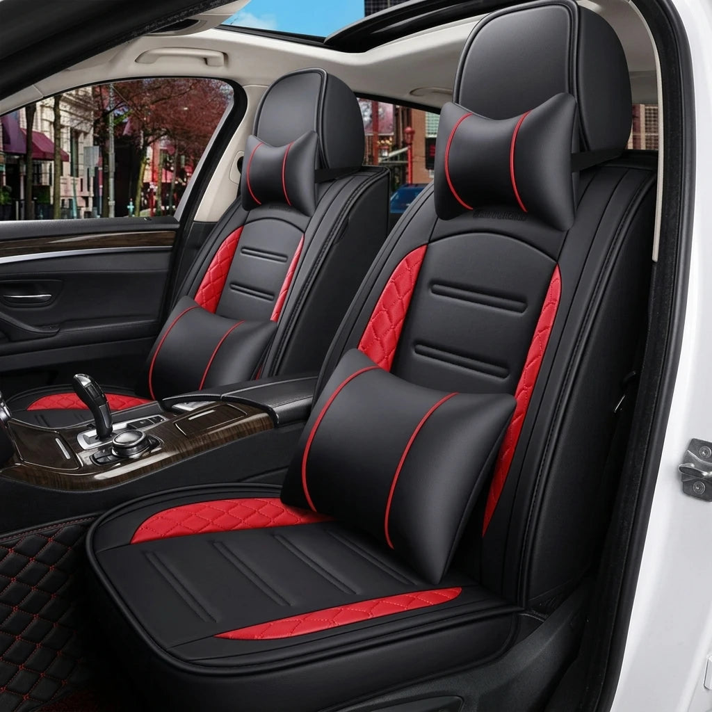 5-Seat Leather Front and Rear Full Set Car Seat Covers for Honda, with Pillows and Cushions Auto Interior Accessories