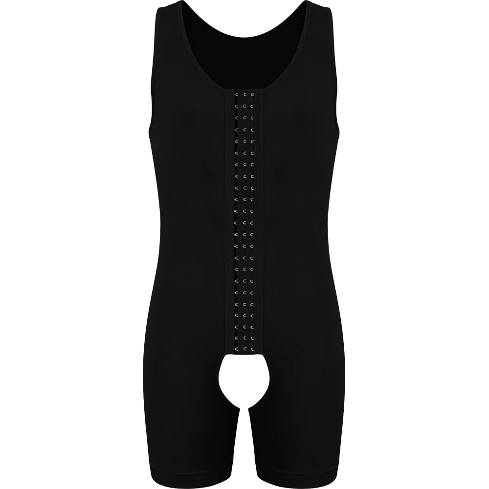 Men's Compression Shapewear  Tummy Control Full Body Shaper Slimming Bodysuit with Open Crotch for Post Surgery Recovery