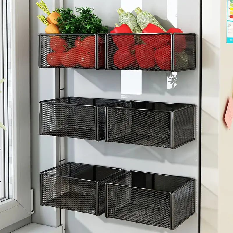 Storage Hanging Basket Magnetic Spice Rack for Refrigerator Hanging Shelf Wall Mount Kitchen Gadgets Shelves Magnet Organization