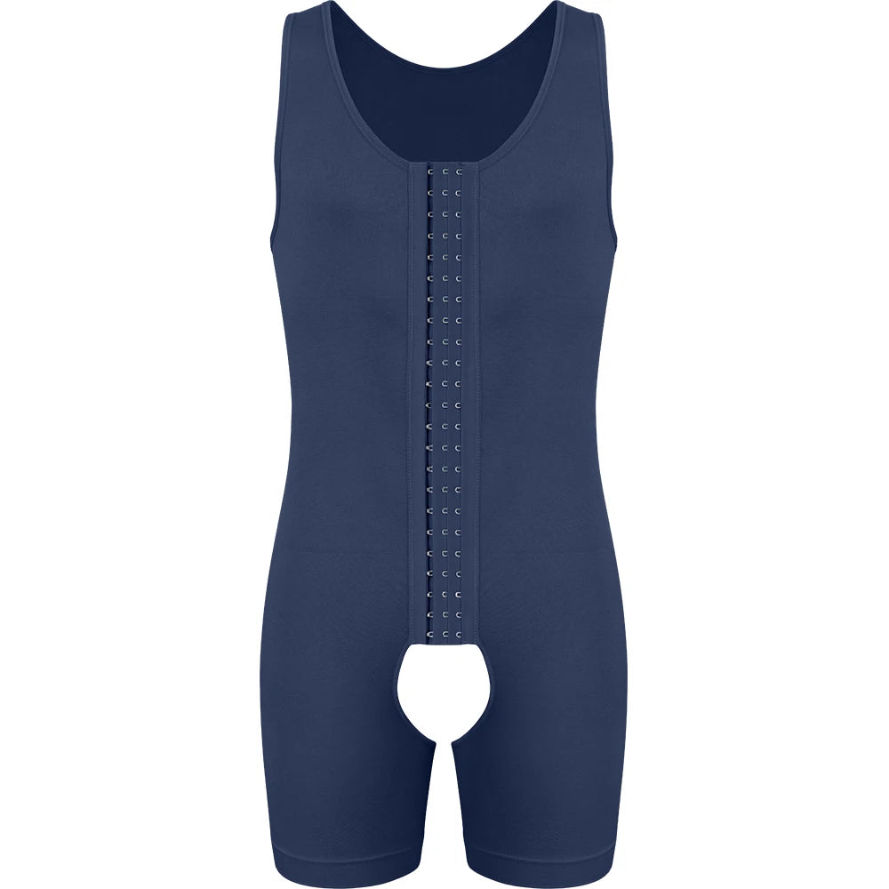 Men's Compression Shapewear  Tummy Control Full Body Shaper Slimming Bodysuit with Open Crotch for Post Surgery Recovery