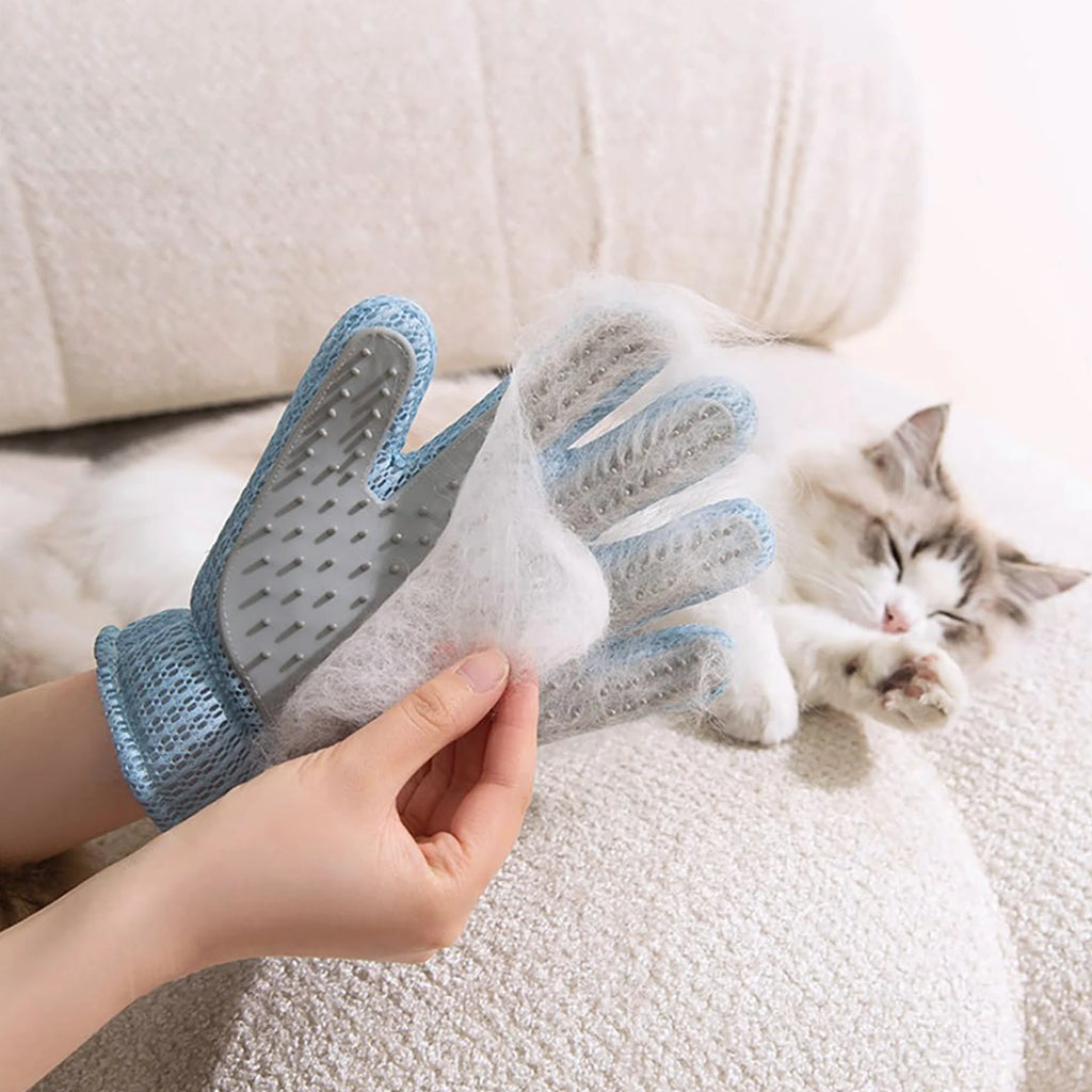 2-in-1 Pet Grooming Glove – Double-Sided Deshedding & Massage Brush for Cats/Dogs, Removes Loose Hair from Fur & Furniture, Ultra-Soft Easy-Clean Mitt（single glove）