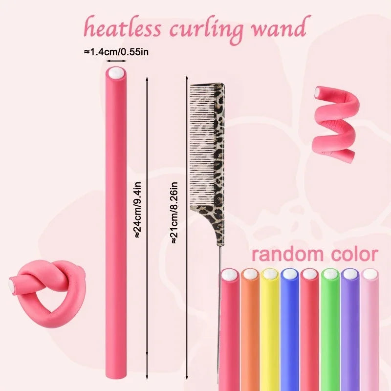11pcs Flexible Curling Rod Foam Hair Curler  Heatless Hair Rollers Set Waves DIY Twist & Wrap Styling Tool for Natural Curls