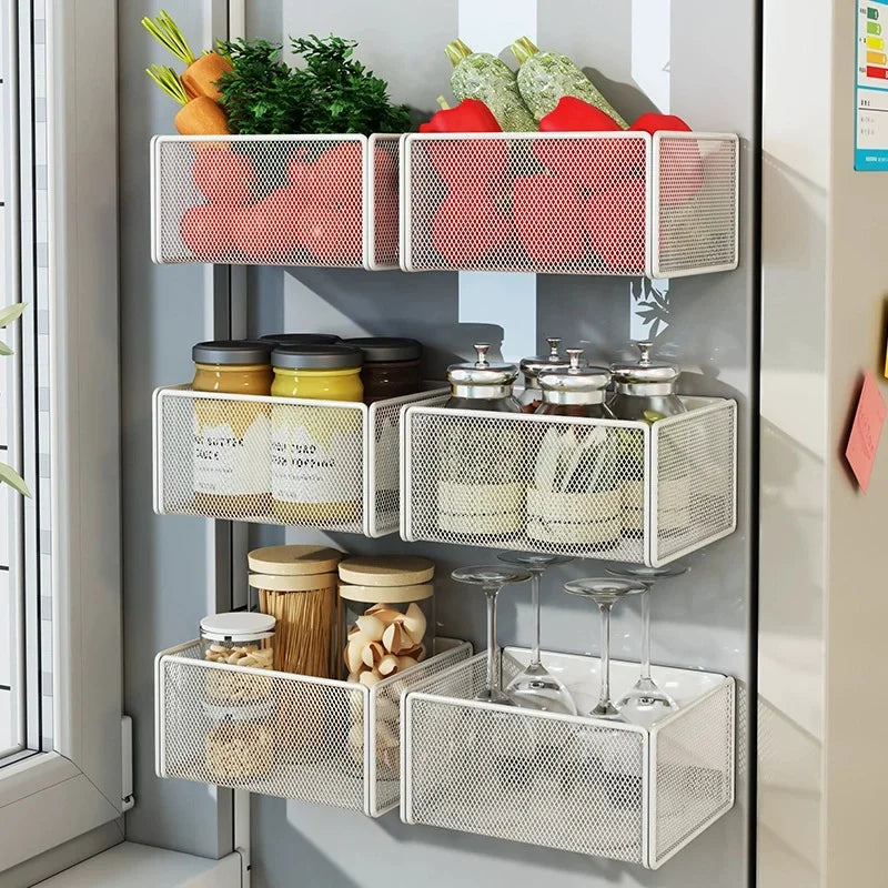 Storage Hanging Basket Magnetic Spice Rack for Refrigerator Hanging Shelf Wall Mount Kitchen Gadgets Shelves Magnet Organization