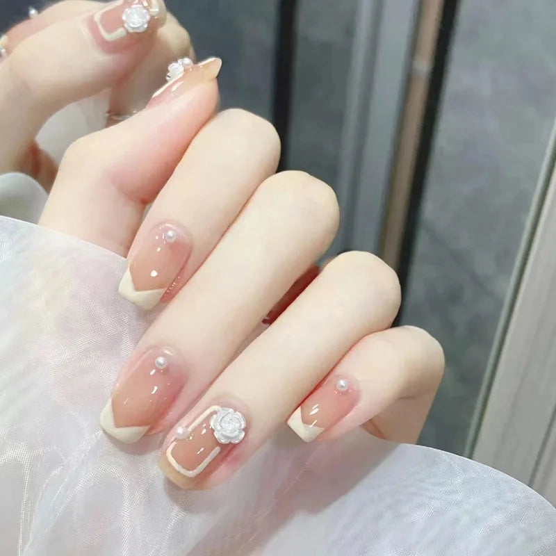 24Pcs Glitter Diamond Press On Nails Blush Pink Cat Eye Fake Nails Sweet Cute Coffin Full Cover Short Square False Nail Tips Art