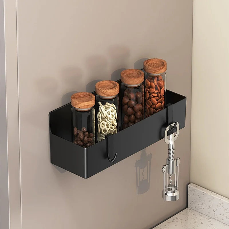 Magnetic Refrigerator Side Storage Rack ABS Wall Mounted Spice Organizer No Drill Kitchen Shelf for Fridge Laundry Bathroom