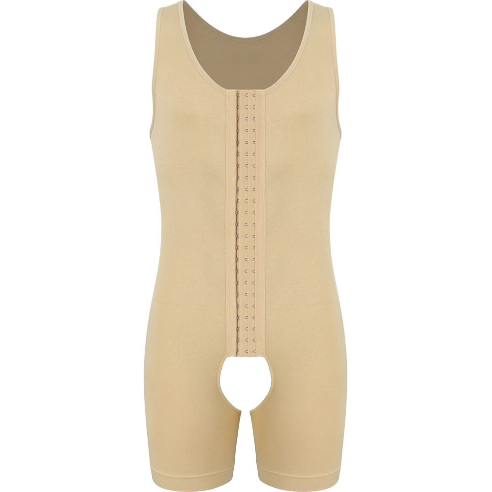 Men's Compression Shapewear  Tummy Control Full Body Shaper Slimming Bodysuit with Open Crotch for Post Surgery Recovery