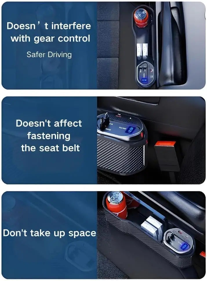 5 in 1 Car Seat Gap Organizer With Wireless Charger Fast Retractable Cable IOS Type C Lighting Cup Holder Cigarette Lighter Storage Box