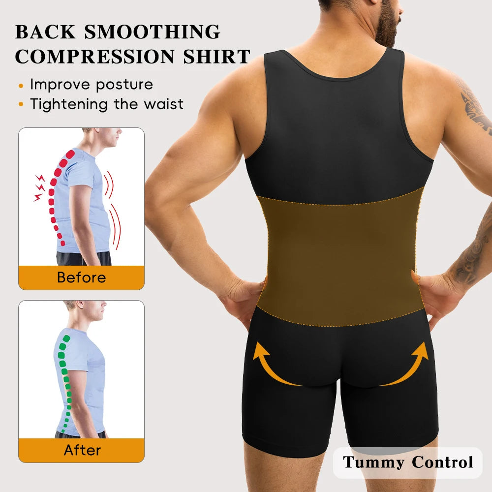 Men's Compression Shapewear  Tummy Control Full Body Shaper Slimming Bodysuit with Open Crotch for Post Surgery Recovery