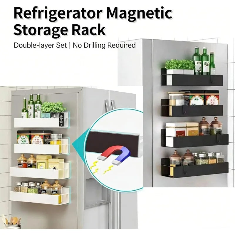 Magnetic Spice Storage Rack Organizer for Refrigerator and Oven Black Fridge Organizers and Storage Magnetic Hooks for Kitchen