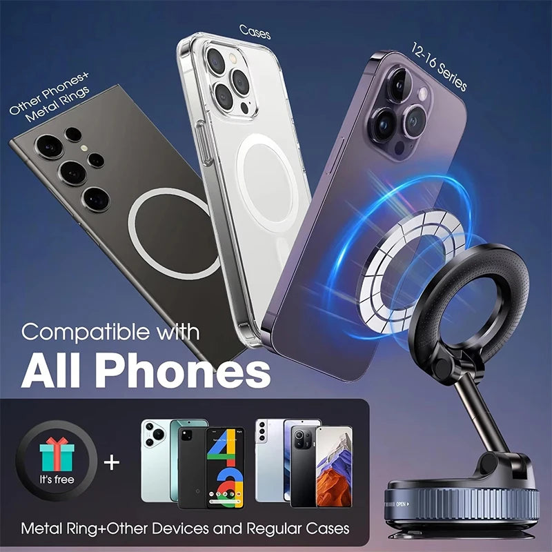 1 Pcs 360° Upgraded Adjustable&Foldable Magnetic Car Mobile Phone Holder Hollow Out Design Rotatable Zinc Alloy And ABS Material