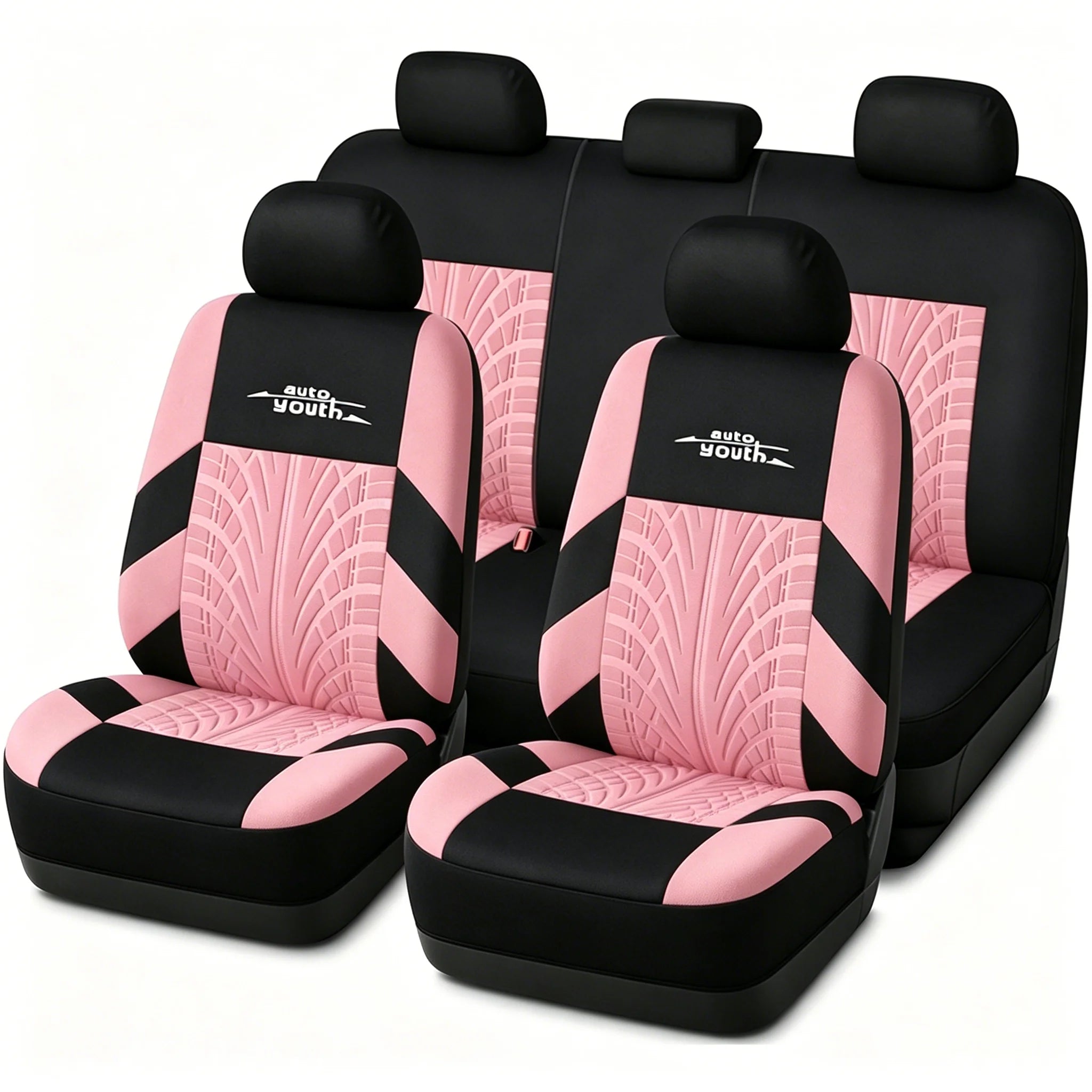 AUTOYOUTH Brand Embroidery Car Seat Covers Full Set Universal Fit Most Cars Covers with Tire Track Detail Styling