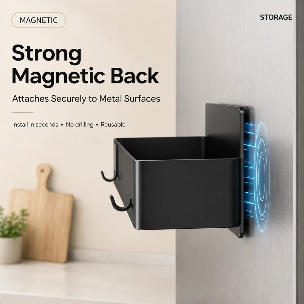 Magnetic Refrigerator Side Storage Rack ABS Wall Mounted Spice Organizer No Drill Kitchen Shelf for Fridge Laundry Bathroom