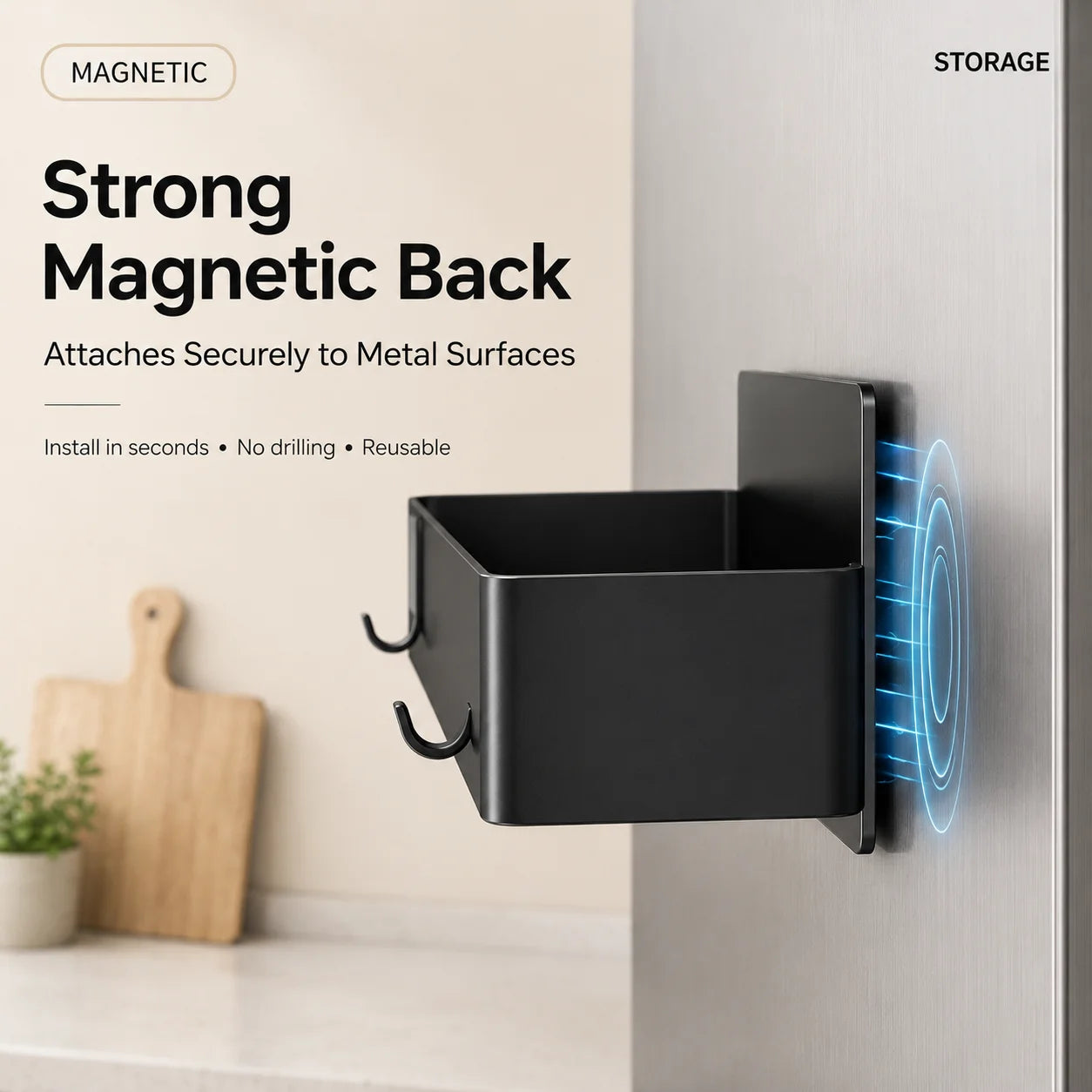 Magnetic Refrigerator Side Storage Rack ABS Wall Mounted Spice Organizer No Drill Kitchen Shelf for Fridge Laundry Bathroom