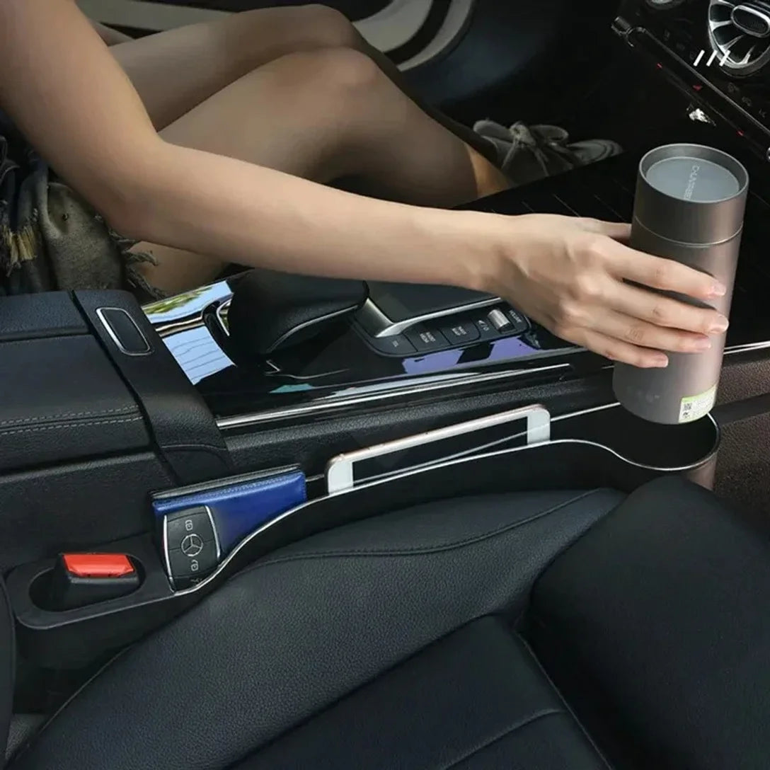 Car Seat Gap Filler Organizer- Upgrade Car Side Seat Gap Filler with Cup Holder and Phone Holder- Car Seat Gap Organizer 2 Pack